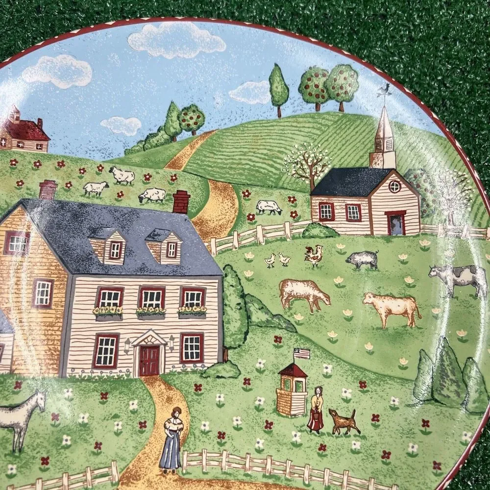Vintage Sango Green Acres Serving Platter Dinner Plate Church Farm Horse 4873 20